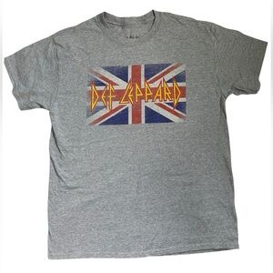 DEF LEPPARD T-SHIRT GREY MEN’S BAND TEE DISTRESSED UNION JACK